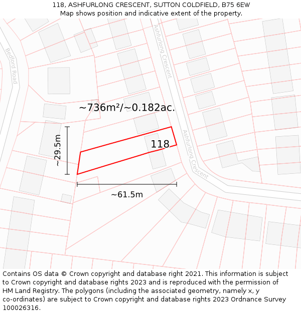 118, ASHFURLONG CRESCENT, SUTTON COLDFIELD, B75 6EW: Plot and title map
