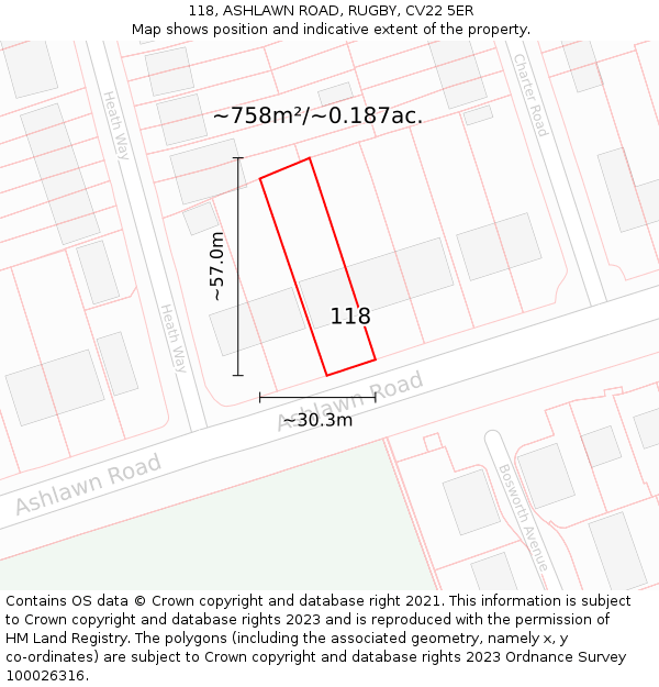 118, ASHLAWN ROAD, RUGBY, CV22 5ER: Plot and title map