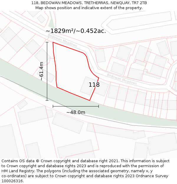 118, BEDOWAN MEADOWS, TRETHERRAS, NEWQUAY, TR7 2TB: Plot and title map