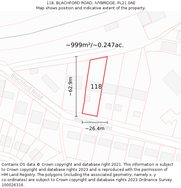 118, BLACHFORD ROAD, IVYBRIDGE, PL21 0AE: Plot and title map