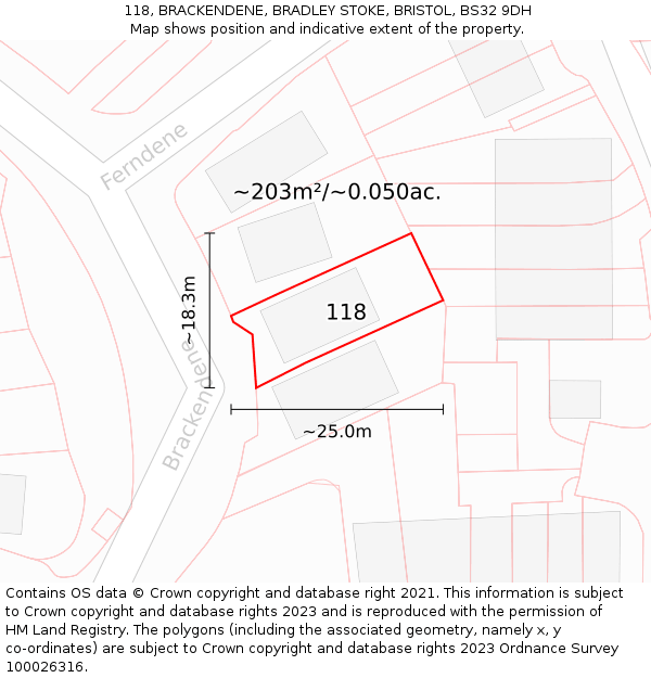 118, BRACKENDENE, BRADLEY STOKE, BRISTOL, BS32 9DH: Plot and title map