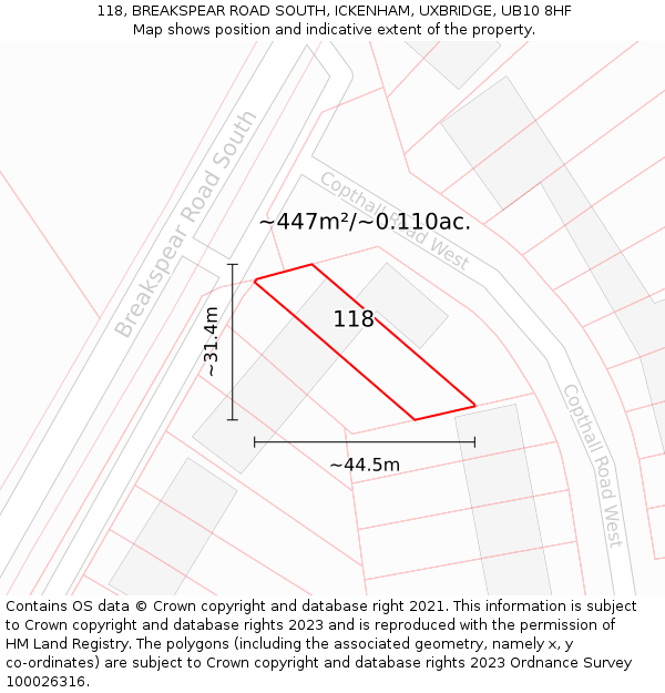 118, BREAKSPEAR ROAD SOUTH, ICKENHAM, UXBRIDGE, UB10 8HF: Plot and title map