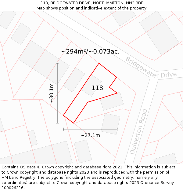 118, BRIDGEWATER DRIVE, NORTHAMPTON, NN3 3BB: Plot and title map