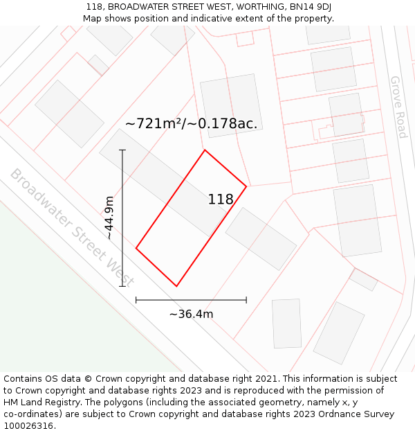 118, BROADWATER STREET WEST, WORTHING, BN14 9DJ: Plot and title map