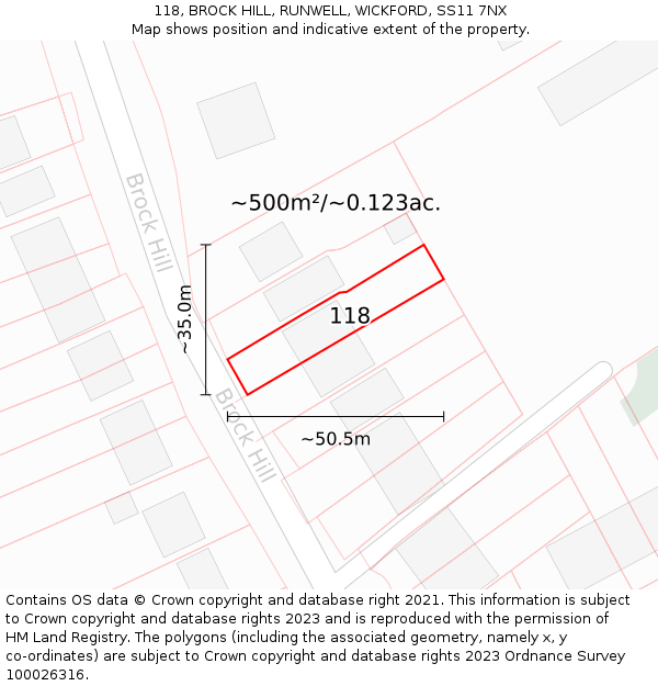 118, BROCK HILL, RUNWELL, WICKFORD, SS11 7NX: Plot and title map