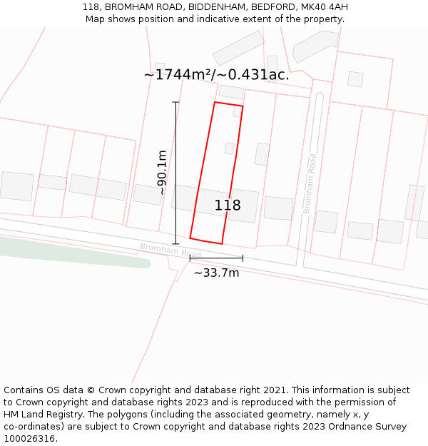 118, BROMHAM ROAD, BIDDENHAM, BEDFORD, MK40 4AH: Plot and title map