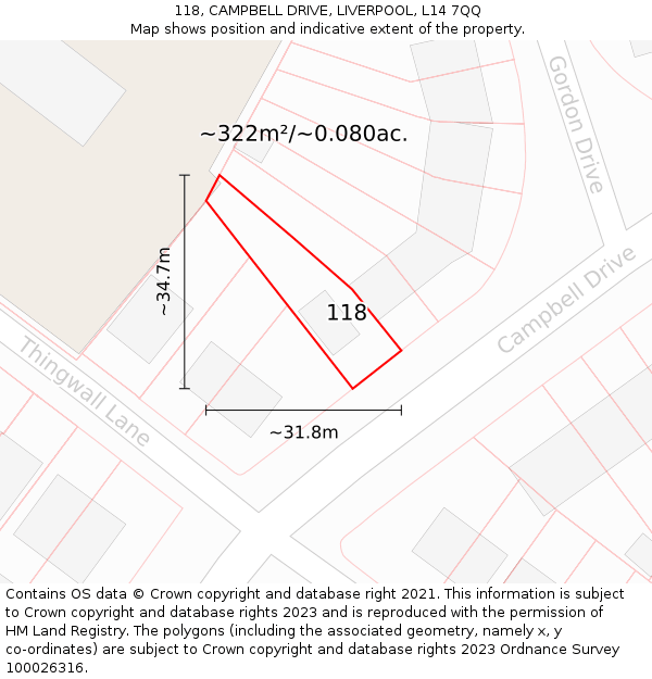 118, CAMPBELL DRIVE, LIVERPOOL, L14 7QQ: Plot and title map