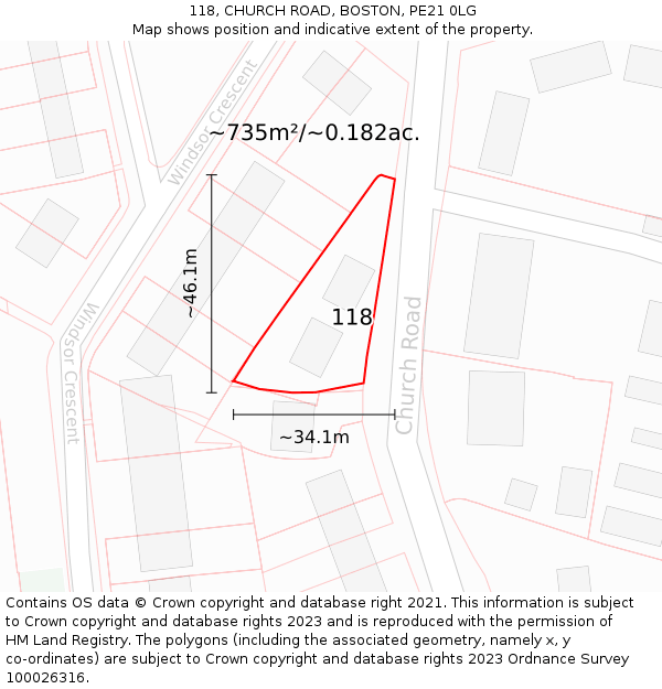 118, CHURCH ROAD, BOSTON, PE21 0LG: Plot and title map
