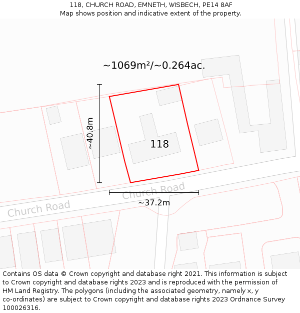 118, CHURCH ROAD, EMNETH, WISBECH, PE14 8AF: Plot and title map