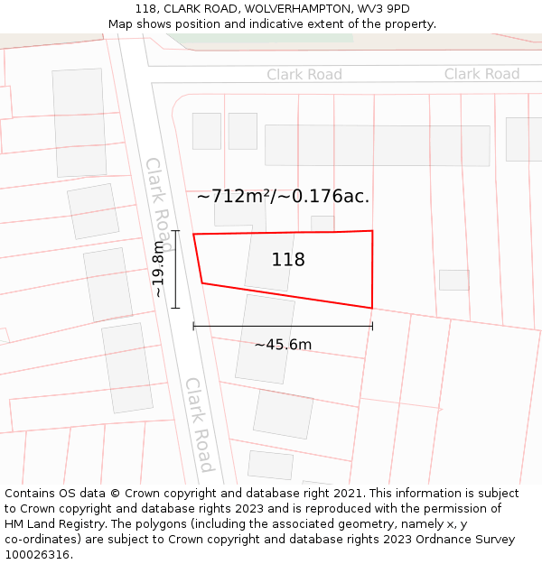 118, CLARK ROAD, WOLVERHAMPTON, WV3 9PD: Plot and title map