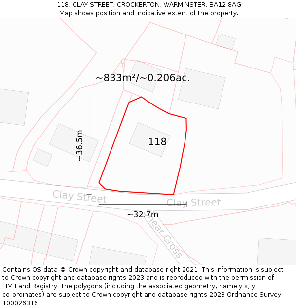 118, CLAY STREET, CROCKERTON, WARMINSTER, BA12 8AG: Plot and title map