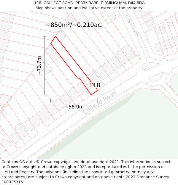 118, COLLEGE ROAD, PERRY BARR, BIRMINGHAM, B44 8DA: Plot and title map
