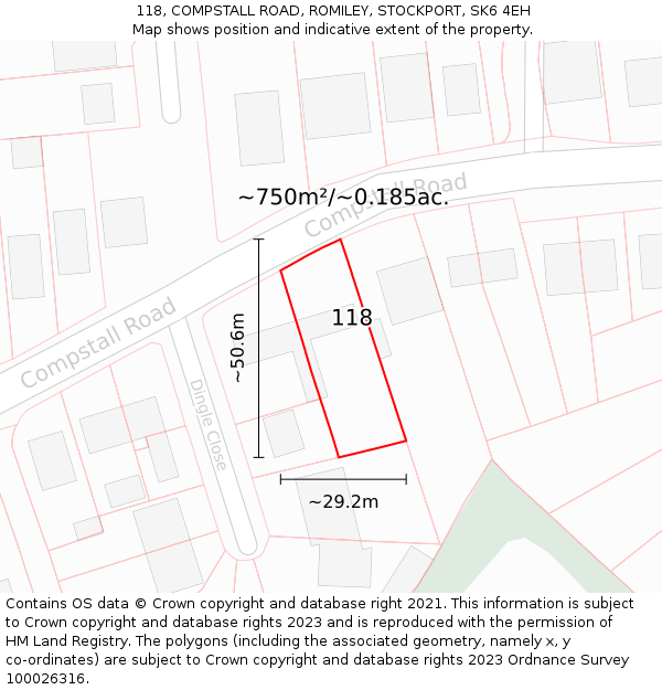 118, COMPSTALL ROAD, ROMILEY, STOCKPORT, SK6 4EH: Plot and title map