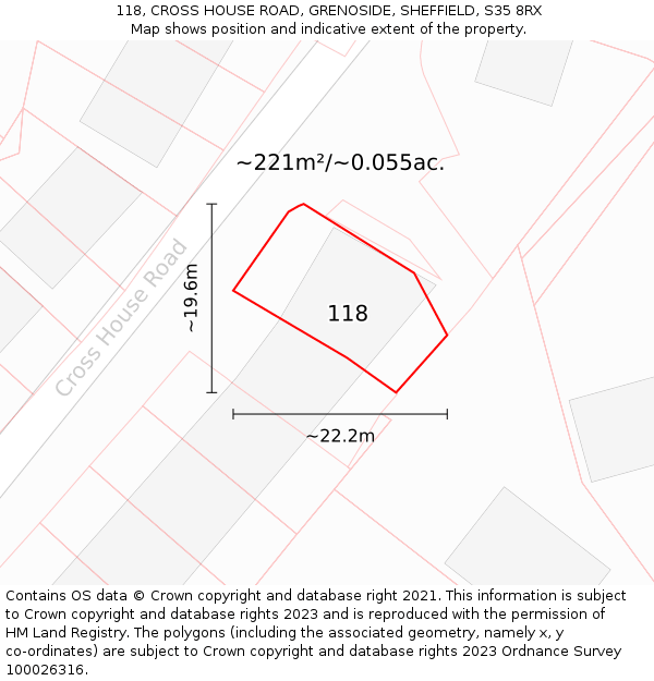 118, CROSS HOUSE ROAD, GRENOSIDE, SHEFFIELD, S35 8RX: Plot and title map