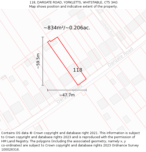 118, DARGATE ROAD, YORKLETTS, WHITSTABLE, CT5 3AG: Plot and title map