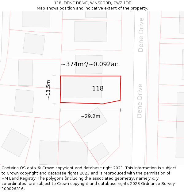 118, DENE DRIVE, WINSFORD, CW7 1DE: Plot and title map
