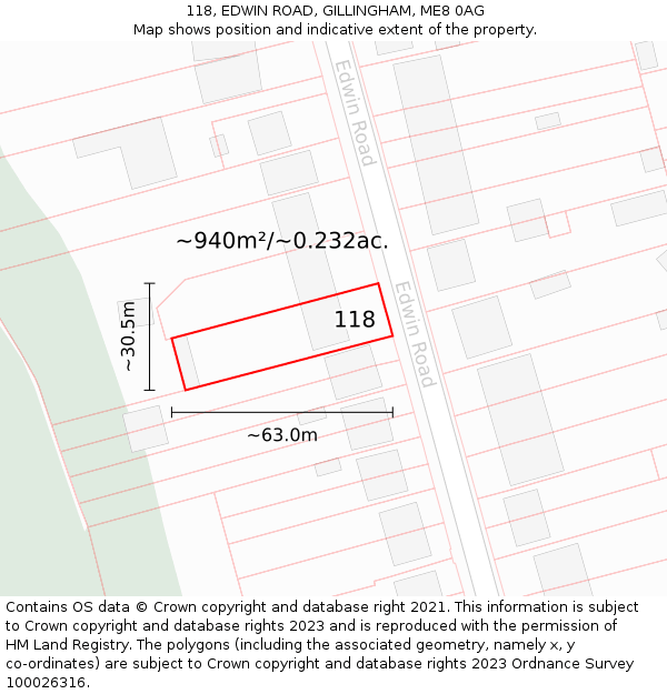 118, EDWIN ROAD, GILLINGHAM, ME8 0AG: Plot and title map