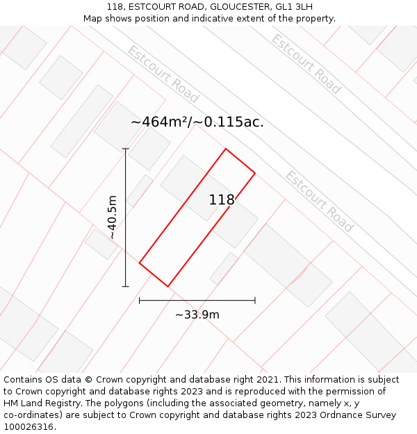 118, ESTCOURT ROAD, GLOUCESTER, GL1 3LH: Plot and title map