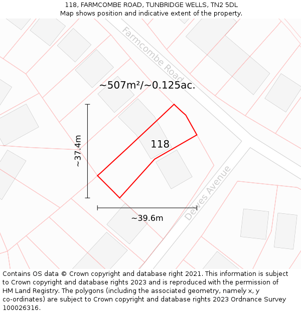 118, FARMCOMBE ROAD, TUNBRIDGE WELLS, TN2 5DL: Plot and title map