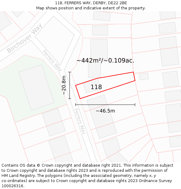 118, FERRERS WAY, DERBY, DE22 2BE: Plot and title map