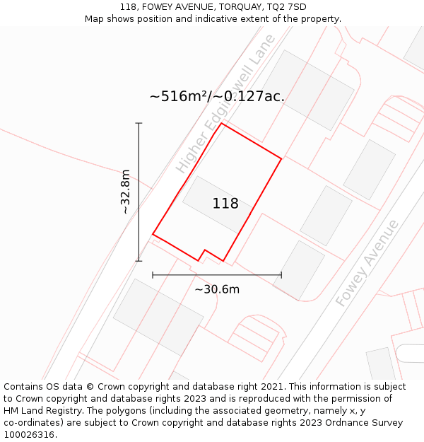 118, FOWEY AVENUE, TORQUAY, TQ2 7SD: Plot and title map
