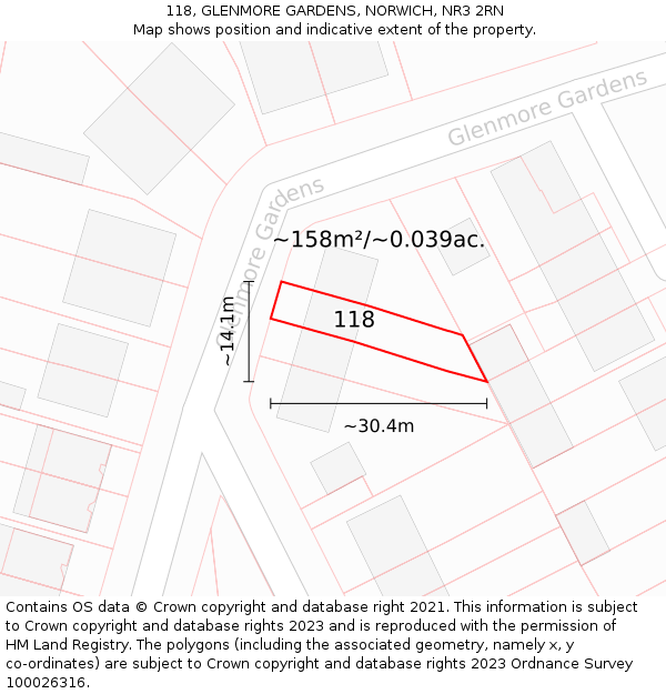 118, GLENMORE GARDENS, NORWICH, NR3 2RN: Plot and title map