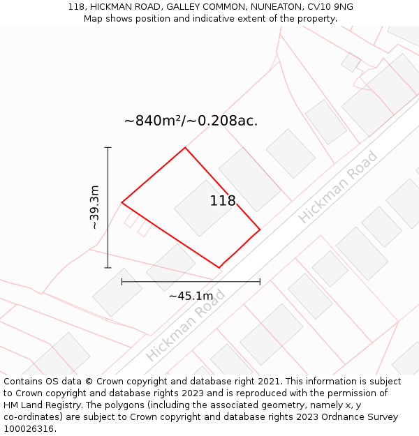118, HICKMAN ROAD, GALLEY COMMON, NUNEATON, CV10 9NG: Plot and title map