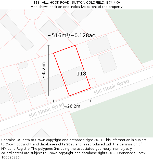 118, HILL HOOK ROAD, SUTTON COLDFIELD, B74 4XA: Plot and title map