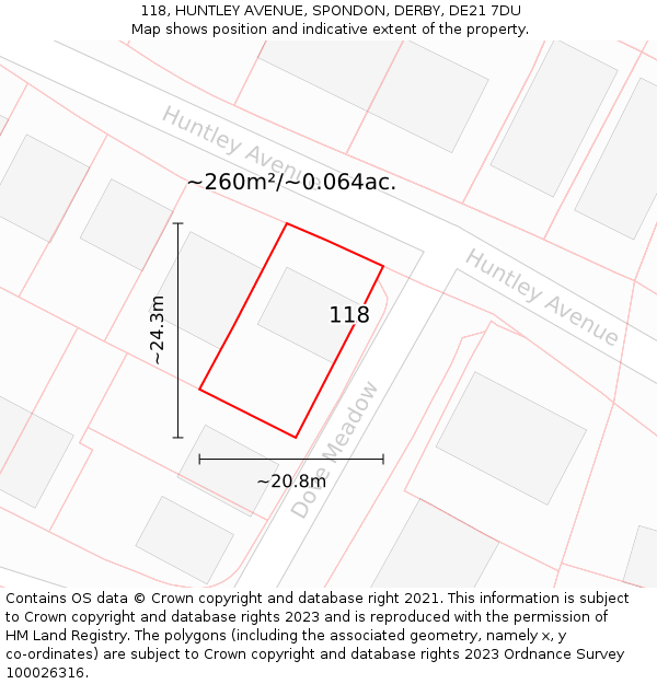 118, HUNTLEY AVENUE, SPONDON, DERBY, DE21 7DU: Plot and title map