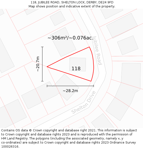 118, JUBILEE ROAD, SHELTON LOCK, DERBY, DE24 9FD: Plot and title map