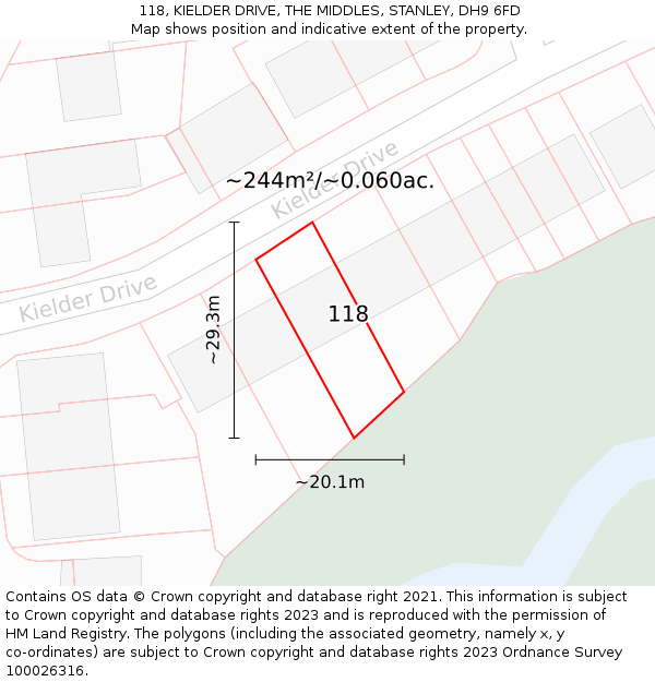 118, KIELDER DRIVE, THE MIDDLES, STANLEY, DH9 6FD: Plot and title map