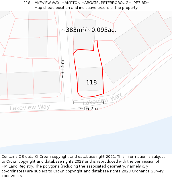 118, LAKEVIEW WAY, HAMPTON HARGATE, PETERBOROUGH, PE7 8DH: Plot and title map
