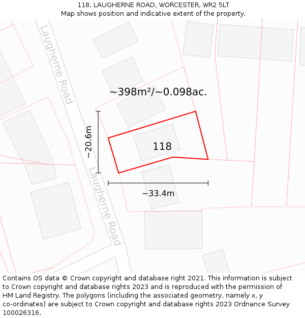 118, LAUGHERNE ROAD, WORCESTER, WR2 5LT: Plot and title map