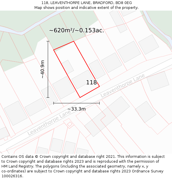 118, LEAVENTHORPE LANE, BRADFORD, BD8 0EG: Plot and title map