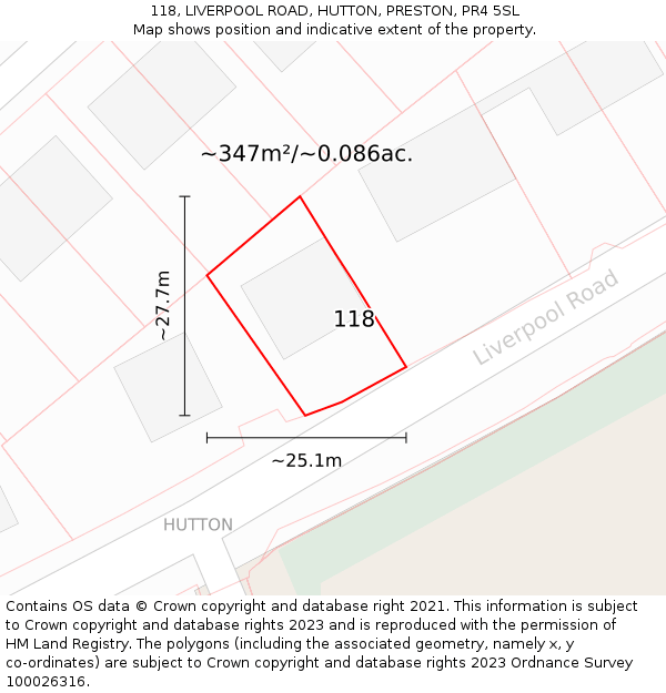 118, LIVERPOOL ROAD, HUTTON, PRESTON, PR4 5SL: Plot and title map