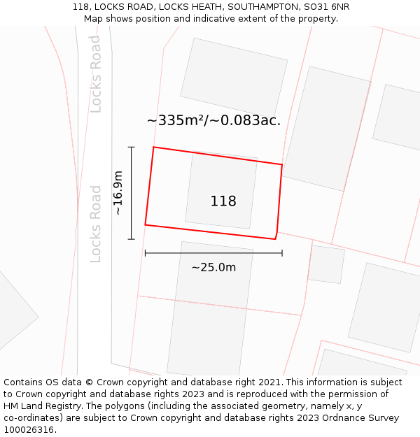 118, LOCKS ROAD, LOCKS HEATH, SOUTHAMPTON, SO31 6NR: Plot and title map