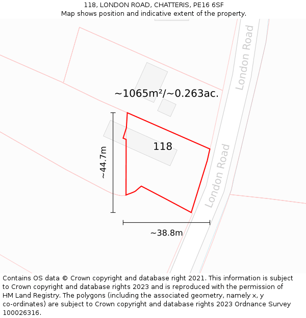 118, LONDON ROAD, CHATTERIS, PE16 6SF: Plot and title map