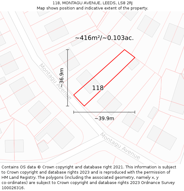 118, MONTAGU AVENUE, LEEDS, LS8 2RJ: Plot and title map