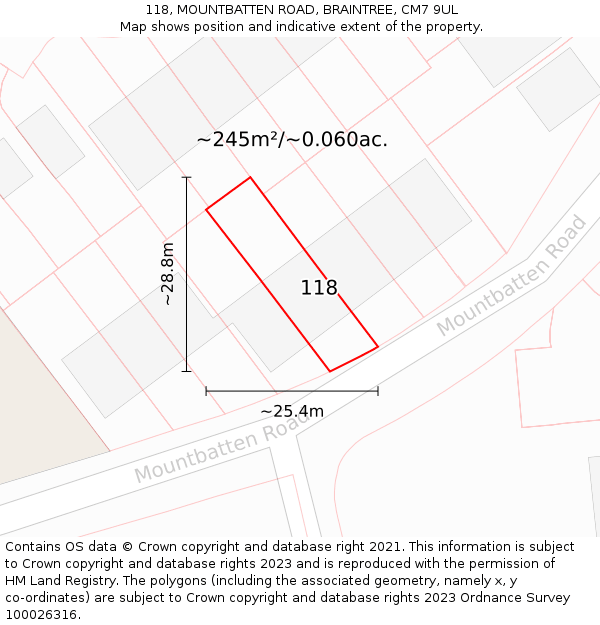 118, MOUNTBATTEN ROAD, BRAINTREE, CM7 9UL: Plot and title map