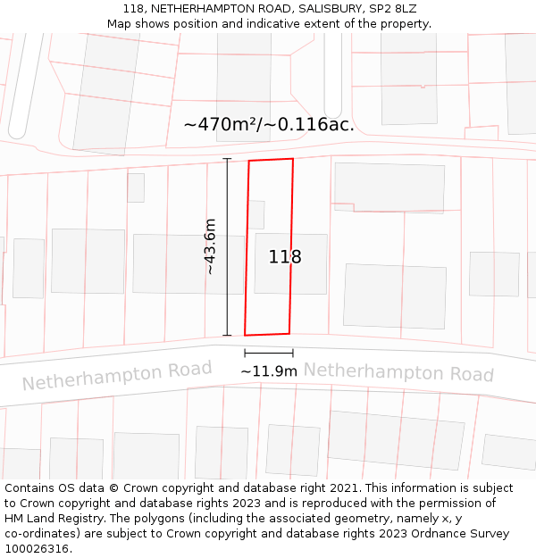 118, NETHERHAMPTON ROAD, SALISBURY, SP2 8LZ: Plot and title map