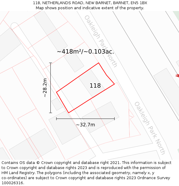 118, NETHERLANDS ROAD, NEW BARNET, BARNET, EN5 1BX: Plot and title map