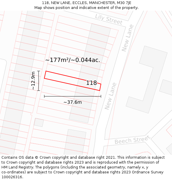 118, NEW LANE, ECCLES, MANCHESTER, M30 7JE: Plot and title map
