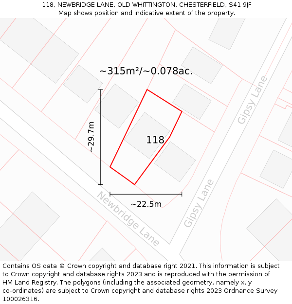 118, NEWBRIDGE LANE, OLD WHITTINGTON, CHESTERFIELD, S41 9JF: Plot and title map