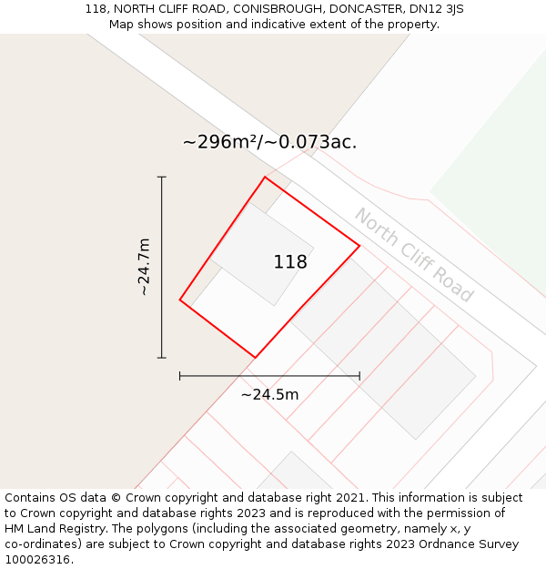 118, NORTH CLIFF ROAD, CONISBROUGH, DONCASTER, DN12 3JS: Plot and title map