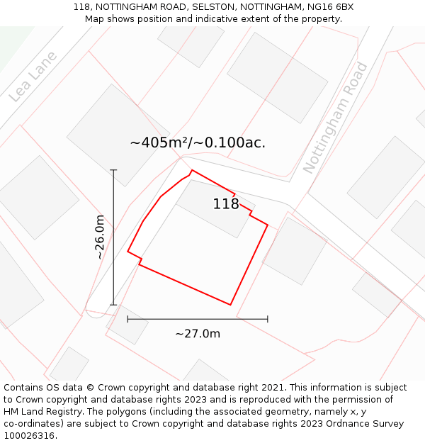 118, NOTTINGHAM ROAD, SELSTON, NOTTINGHAM, NG16 6BX: Plot and title map