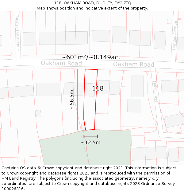 118, OAKHAM ROAD, DUDLEY, DY2 7TQ: Plot and title map