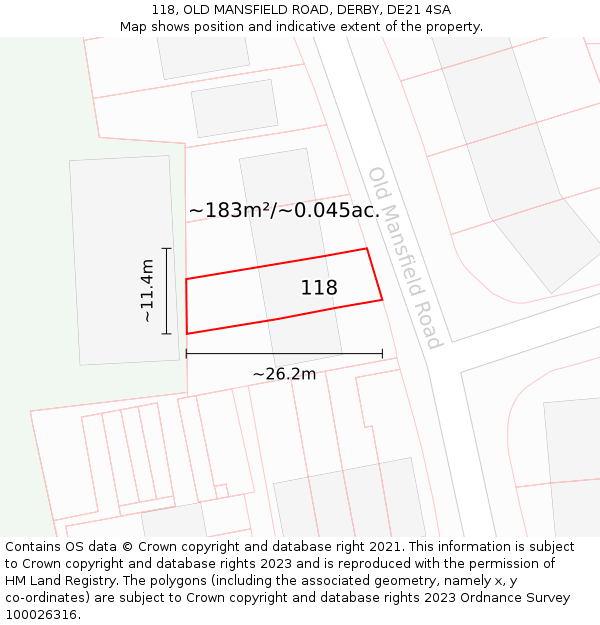 118, OLD MANSFIELD ROAD, DERBY, DE21 4SA: Plot and title map