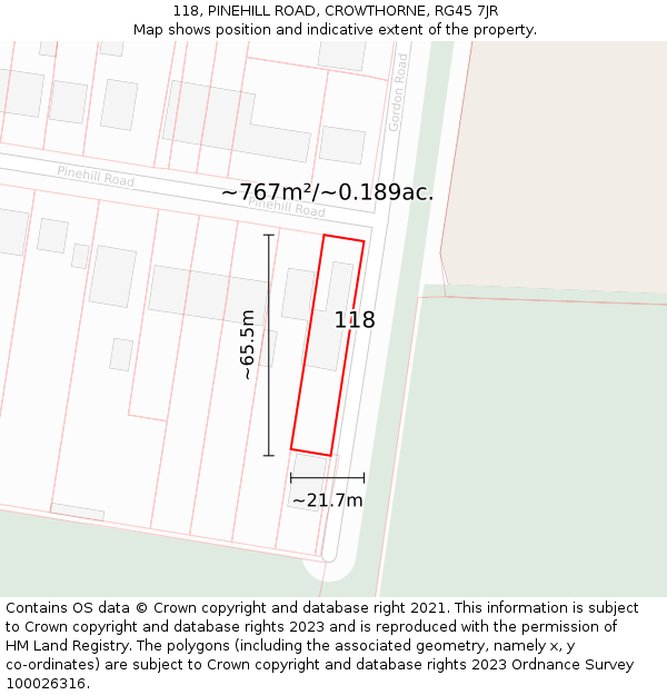 118, PINEHILL ROAD, CROWTHORNE, RG45 7JR: Plot and title map