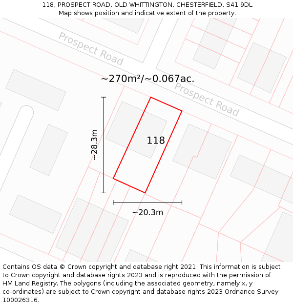 118, PROSPECT ROAD, OLD WHITTINGTON, CHESTERFIELD, S41 9DL: Plot and title map
