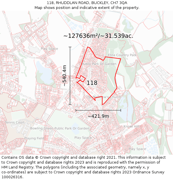 118, RHUDDLAN ROAD, BUCKLEY, CH7 3QA: Plot and title map